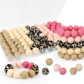 SALUOKE 100 Pcs 15mm Silicone Beads for Keychain Making, Pink Gream Silicone Beads Bulk Round Beads for Bracelets Pens Crafts Jewelry Making (Pink Gream)