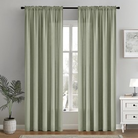 MIULEE Sage Green Privacy Sheer Curtains That Let Light in 84 Inches Long Non-See-Through Semi Sheer Curtain Light Filtering Window Curtains Drapes for Living Room Bedroom 2 Panels Set