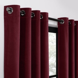 Eclipse Luxury Cotton Velvet 100% Blackout Grommet 96" x 50" Curtain Window Panel in Port