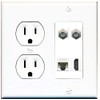 15 Amp Round Power Outlet 2 Coax Cat5e Ethernet HDMI