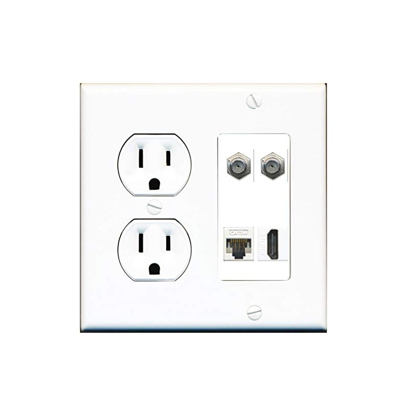 15 Amp Round Power Outlet 2 Coax Cat5e Ethernet HDMI
