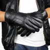 Boys Winter genuine sheepskin leather gloves, black cold weather leather