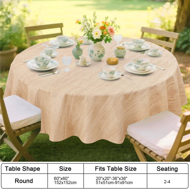 Smiry Round Table Cloth, Waterproof Vinyl Tablecloths with Flannel Backing,