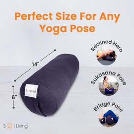 Sol Living Yoga Bolster Pillow for Restorative Yoga Meditation Bolster 100% Cotton Cylindrical Meditation Cushion Firm Yoga Cushion Bolster Washable Cover Body Pillow for Balance Support Asana Poses