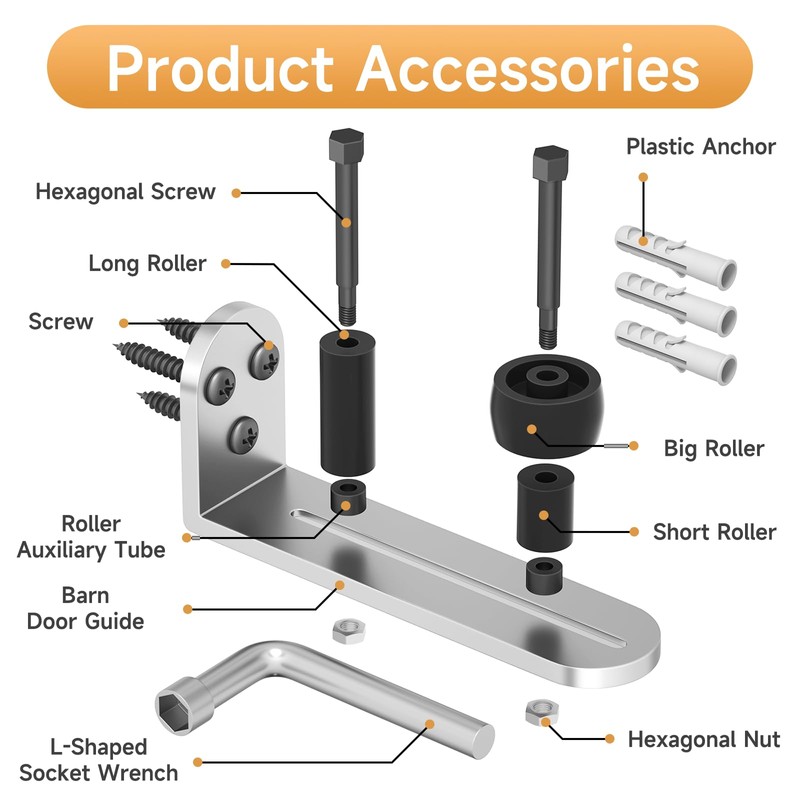 2PCS Sliding Barn Door Floor Guide, Adjustable Rollers Barn Door