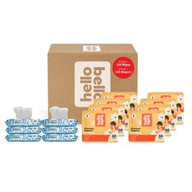 Hello Bello Mega Surprise Pack, Size 2 (10-16 lbs), 240ct Hypoallergenic Assorted Diapers with a Soft, Cloth-Like Feel Plus 360 Ultra Gentle Unscented Baby Wipes in 6 Resealable Packs