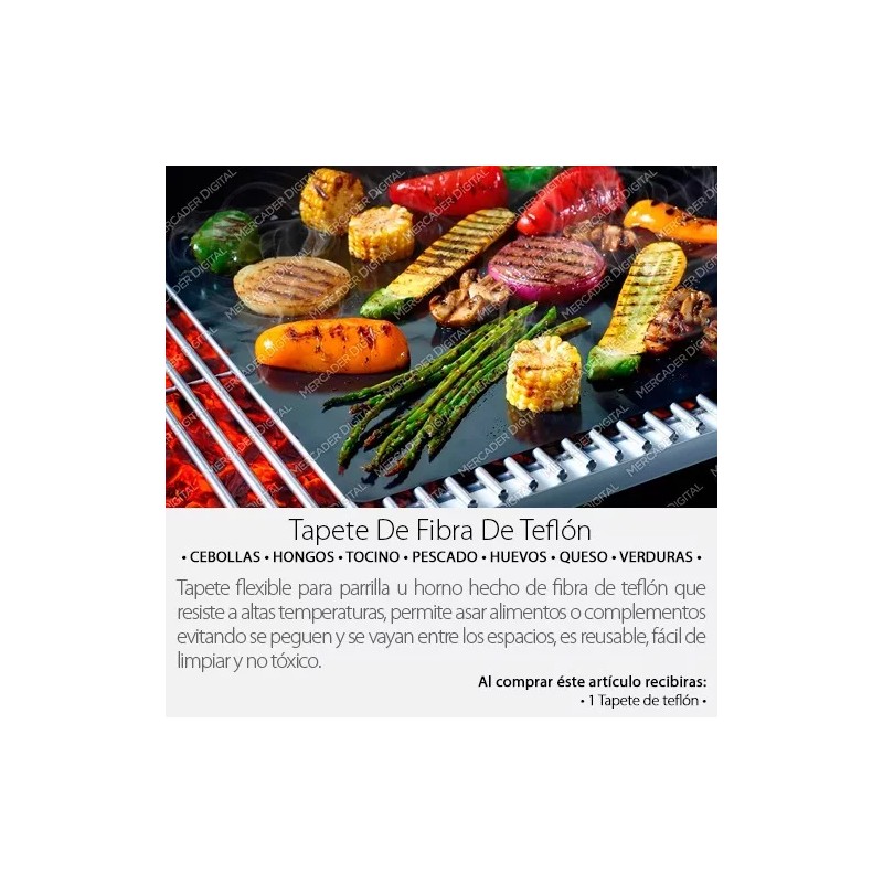 Mercader Digital 2 Pzs Tapete Fibra Teflón 30cmx40cm Asar Parrilla