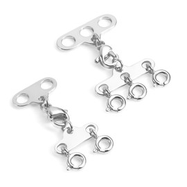 Pack of 2 Chains Layering Clasp - Silver 2/3 Strands Spring Clasp Separator, Layered Bracelets Necklace Connectors, DIY Multi-Strand Jewellery Chain Clasp Stackable