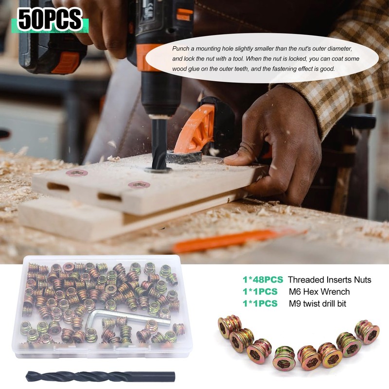 Twidec/105PCS 1/4"-20 Threaded Inserts for Wood Furniture Screw-in Nut Wood
