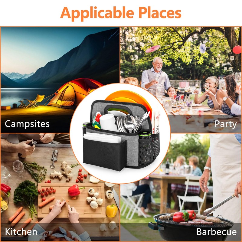 HODRANT Camping Utensil Bag, Paper Plate Storage Bag with 4