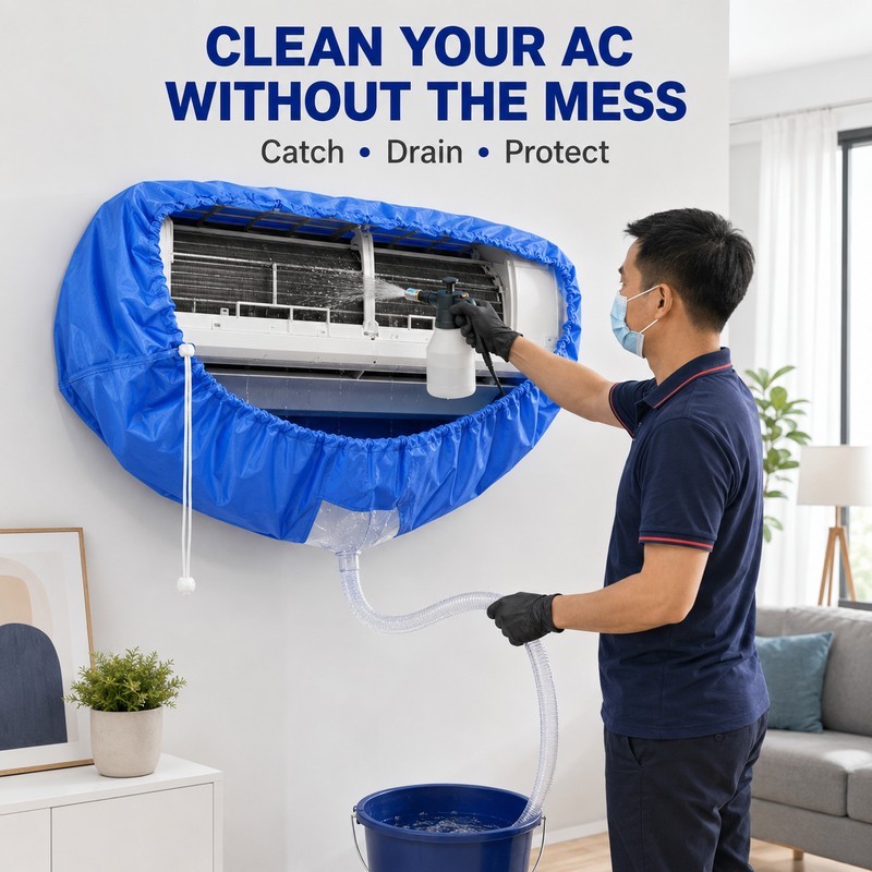 Wall Air Conditioner Cleaning Cover Bag with Drain Hose for