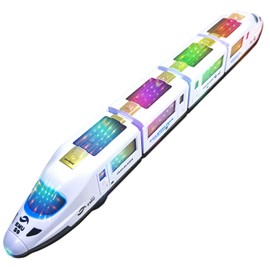 OTONOPI Toy Train Electric Bullet Train Battery Operated Action Locomotive Car High Speed Vehicle with 3D Lightning and Music Gift for Kids, Goes Around and Changes Directions on Contact, 20.5'' Long