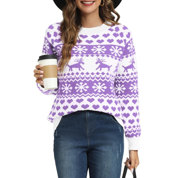 LYHNMW Women's Ugly Christmas Sweaters Snowflake Heart Reindeer Long Sleeve