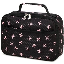 LEDAOU Lunch Box Kids Insulated Lunch Bag Girls Toddler Reusable Lunchbox for School Picnic Hiking (Black-Pink Bow)