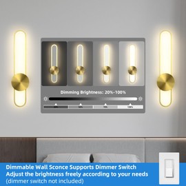 JAYMP Modern Wall Sconce 4000K Dimmable LED Wall Light Fixture, Hardwired Wall Lamp for Living Room, Dining Room, Bedroom, Hallway, Lobby, Entryway, 1 Pack (Brushed Gold, H56cm/22inch)