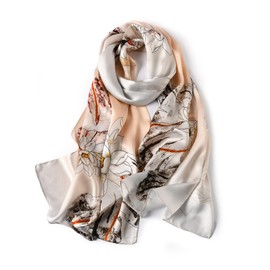 STORY OF SHANGHAI Womens 100% Natural Mulberry Silk Scarf Multi-use Scarves for Ladies,Ink Snow Lotus