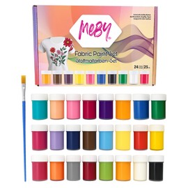 MEBY Textile Paint Set – 24 Colours x 25 ml, Washable up to 40°C, for Cotton & Fabric, Water-Based, Fast Drying, Precise Application