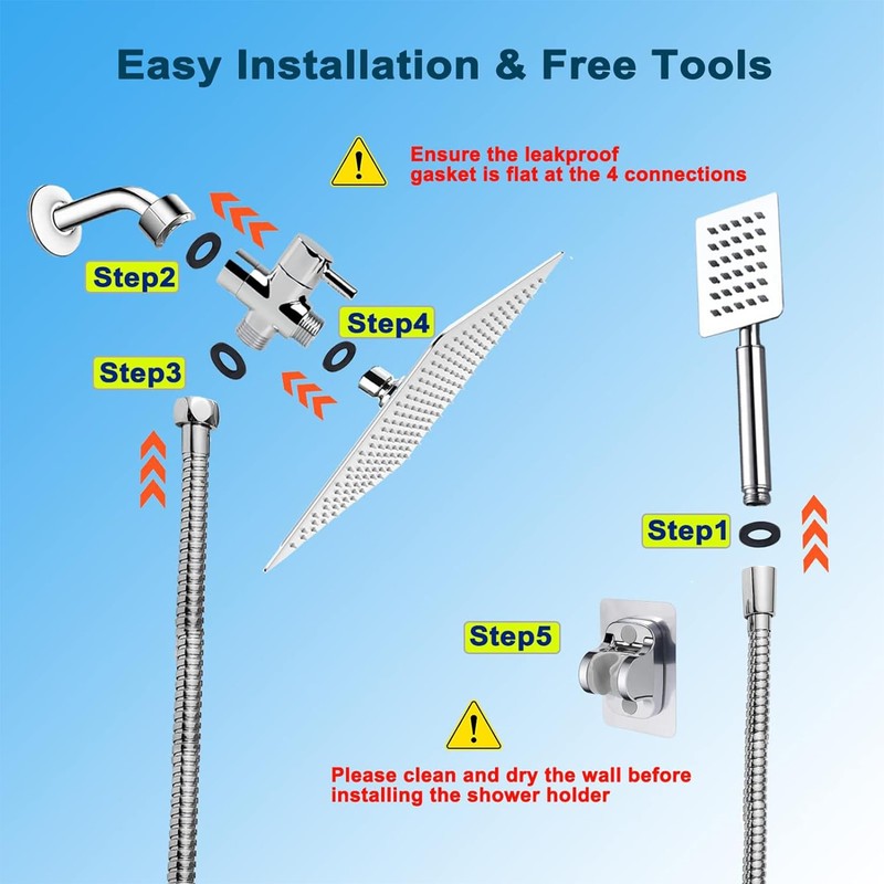 Dual Shower Head Combo, All Metal 8'' Rainfall Shower Head