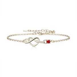 FANZE 925 Sterling Silver Heart Birthstone Bracelets for Women, Infinity Love Heart Link Bracelets, Cubic Zirconia Bracelets, Birthday Christmas Anniversary Graduation Gifts