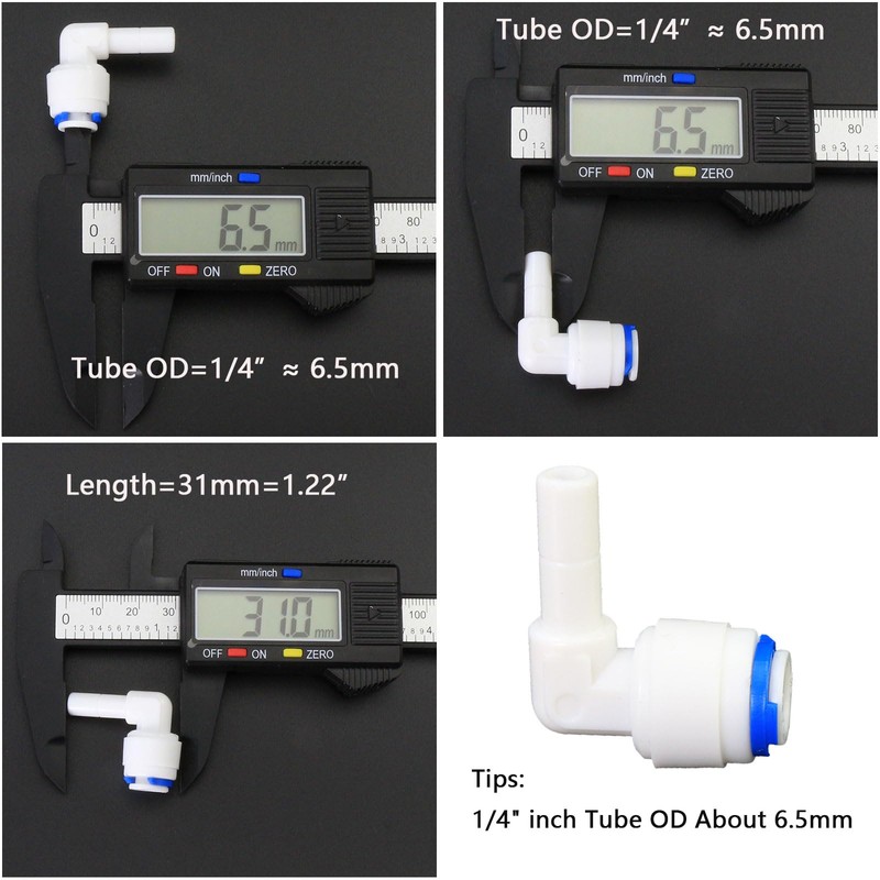 Water purifier globe valve, tee, elbow, straight through 1/4 "FPT