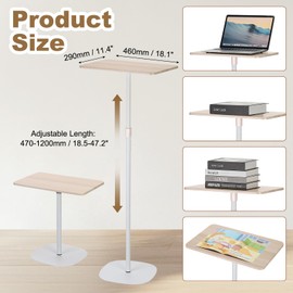 YOKIVE Book Stand for Reading, 18.5"-47.2" Height Adjustable Floor Book Stand with Page Clip for Cookbook Laptop Sheet Music, White