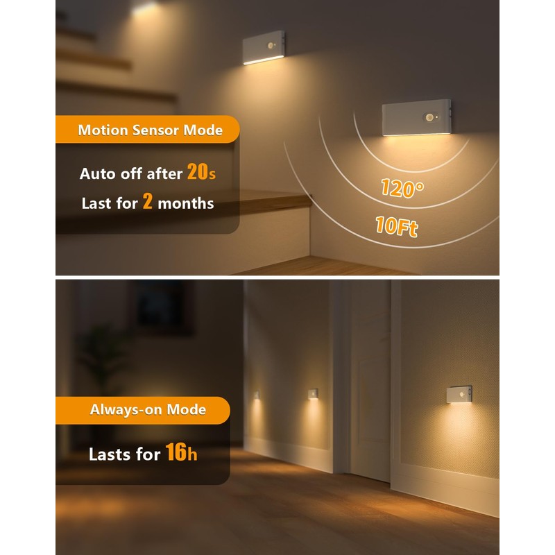WILLED Motion Sensor Night Light, Rechargeable Stair Lights Indoor, Warm