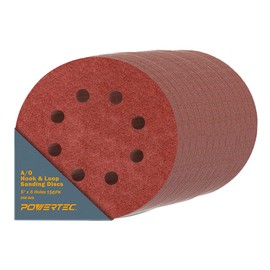 POWERTEC 150PK, 240 Grits, Sanding Discs 5 Inch - Hook and Loop, 5 Inch 8 Hole Aluminum Oxide Sandpaper Discs, Woodworking Sanding Pads for Random Orbital, Palm, Air, DA & Pneumatic Sander (45024-P6)
