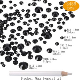 LPBeads 3456 Pieces Nail Crystals AB Nail Art Rhinestones Round Beads Flatback Glass Charms Gems Stones, 6 Sizes for Nails Decoration Makeup Clothes Shoes (Mix SS4 5 6 8 10 12, Black)