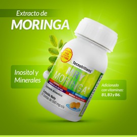 MRY Moringa 90 TABLETAS DE 500 MG C/U 100% Naturales | Apoyo Anti-oxidativo, Antiinflamatorio y Brinda Energía, Suplemento, MRY Moringa con Vitaminas Complejo B e Inositol - Suplemento Natural con Apoyo Energizante, Metabolismo y Bienestar General