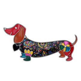 WEVENI Enamel Alloy Dachshund Dog Brooch Pet Pins Jewellery for Women Girls Dress Scarf Accessories Gift (Multi)