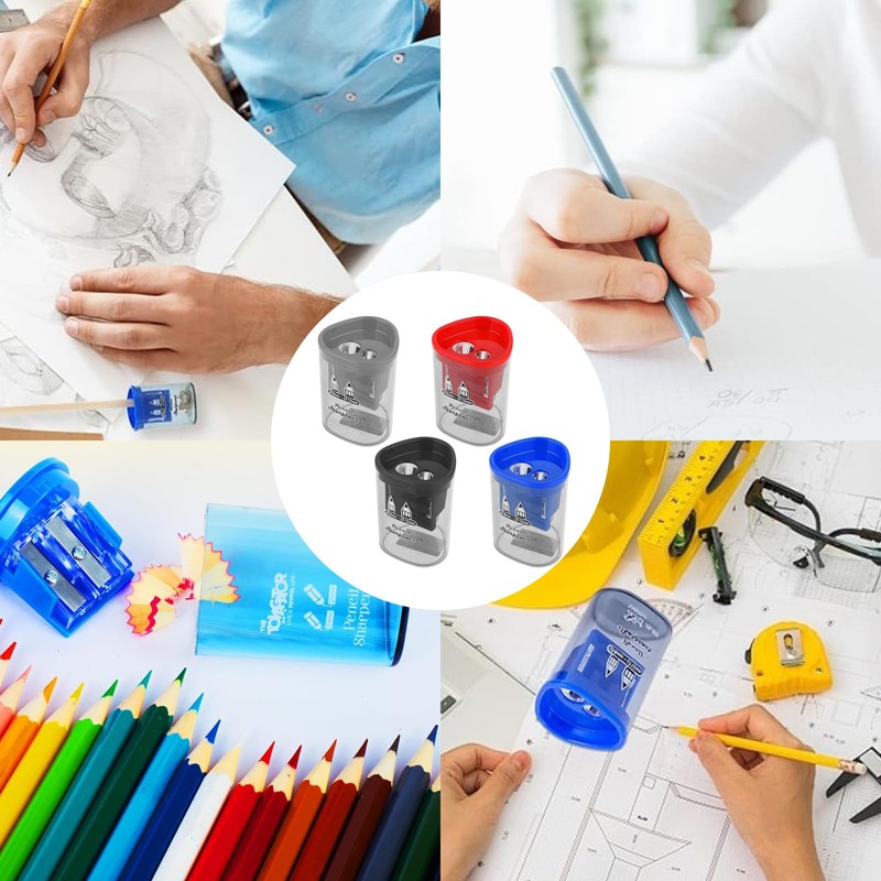 4 Pack Pencil Sharpener with Container, Compact Manual Pencil Sharpeners