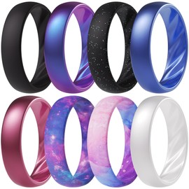 ThunderFit Silicone Ring Wedding Bands for Women, Promise Rings with Elegant Wavy Grooves, 6mm Wide, 2mm Thick, Breathable, Women's Rubber Engagement Rings, Variety Multipack 1-4-8