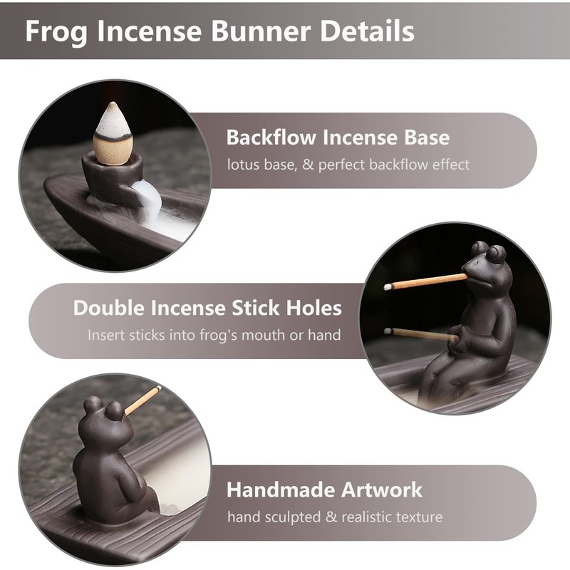 ChangWanna Frog Incense Holder Waterfall - Ceramic Cone Backflow Incense