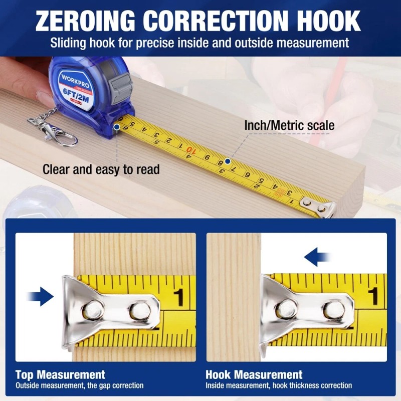 WORKPRO 3 Pcs Keychain Tape Measure Set 6FT Retractable Pocket