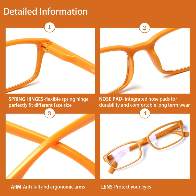 Kerecsen 6-Pack Reading Glasses Blue Light Blocking,Spring Hinge Readers for