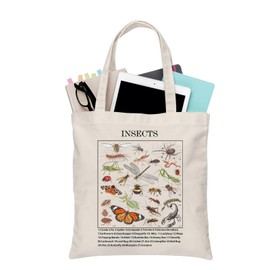 BDPWSS Insect Themed Tote Bag - Adult Unisex - White - Medium - All Seasons - Canvas/Polycotton - Waterproof - Insect Lover Gift