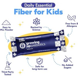 Begin Health Daily Growing Up Prebiotics for Kids – 28-Pack with 3g Fiber – Supports Gut Health, Regular Bowel Movements & Pain-Free Pooping