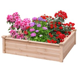 Giantex Raised Garden Bed Wood Outdoor Patio Vegetable Flower Rectangular Planter 40''Lx40''Wx12''H, (Natural)