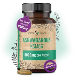 Ashwagandha KSM-66 Capsules - Ultra High Dose 6000mg per Capsule - Pure Extract without Additives - 100 Ashwagandha Capsules - KSM66 Withanolide