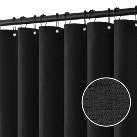 MIULEE Linen Shower Curtain with 8 Metal Hooks Modern Heavy Duty Washable Fabric Curtain Set Waterproof Neutral Thick Cloth Shower Curtains for Bathroom Bathtub Washable, W48*L72, Black