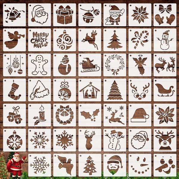 OOTSR 48 PCS Christmas Painting Stencils for Craft Reusable, Drawing Craft Stencils DIY, 3" Templates of Santa Claus Reindeer, for Scrapbooking Wood Home Decor DIY