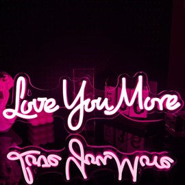 RuCvixkt Love You More Neon Signs for Wall Decor, Love Neon Sign for Girls Bedroom Decoration, USB Powered LED Neon Light Sign for Wedding Party Birthday Valentine's Day Gift