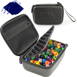 CASEMATIX Travel Dice Case and Dice Holder for 100+ RPG Dice with Padded Interior Divider and Wrist Strap - Hard Shell Protective Dice Box and RPG Dice Case - Includes 3 Bonus Felt Dice Bags!
