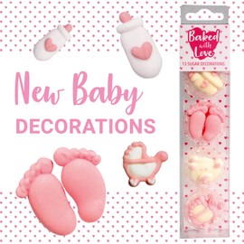 Baked with Love Baby Girl Cupcake Decorations - Sugar - 13PK