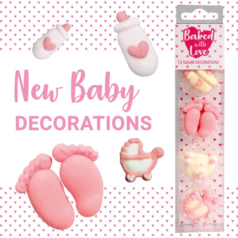 Baked with Love Baby Girl Cupcake Decorations - Sugar -
