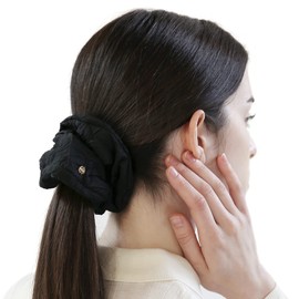 UNDERCONTROL Signature Gold Label Point Wide Large Pleated Band Poly Scrunchie Headband Hairband Band Made in Korea 3 Colors, Black, Medium