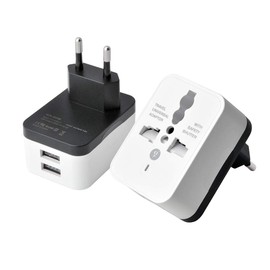 European Power Travel Plug Adapter, Spain Iceland Germany France Italy Power Travel Plug Adapter Converting from Europe to US (2 USB Ports)