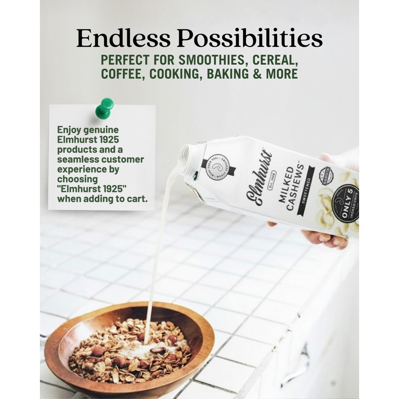 Elmhurst 1925 Sweetened Cashew Milk - 32 Ounce (Pack of