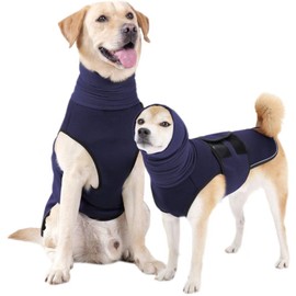 Generic Dog Anxiety Jacket with Hoodie Dog Ears Cover 2 in 1, Calming Shirt Wrap for Travel Vet Visits Separation Anxiety Relief, NavyBlue, Medium