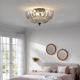 Modern Black Ceiling Light Fixture, 12" Grey Glass Flush Mount Chandeliers, Semi Flush Mount Ceiling Light Fixture Suitable for Living Room Hallway Kitchen Bedroom